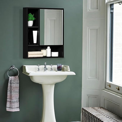 ChooChoo Bathroom Wall Mirror Cabinet, Medicine Cabinet with Single Door and Adjustable Shelf, Over The Toilet Space Saver Storage Cabinet, Black