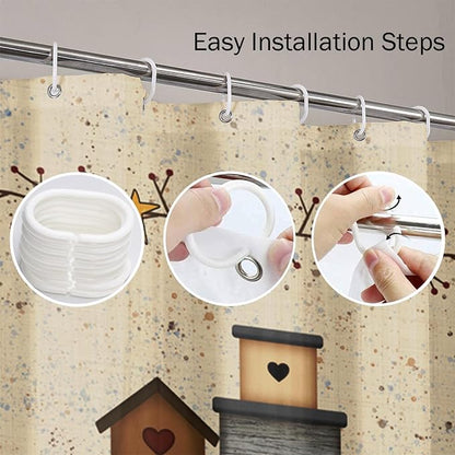 Shower Curtain, for Bathroom Decor 72 x 72 Inch, Country Primitive | Heart Pip Berry Birdhouse Waterproof Polyester Fabric Shower Curtains Set with Hooks