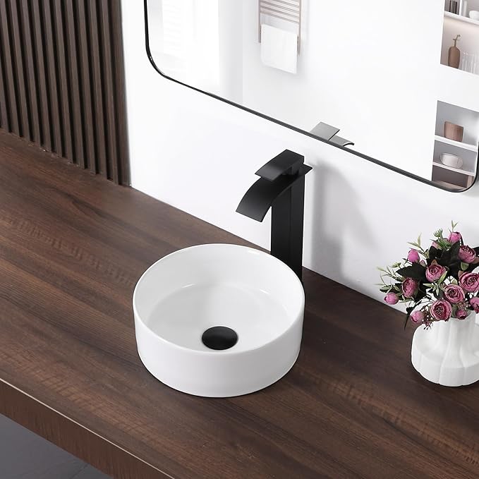 Bathroom Sink 12 Inch Round Vessel Sink Above Counter Porcelain Ceramic Small Sink Bowl Ceramic Vessel Sinks for Bathrooms Ideal for Small Space (12.2"x12.2"x4.3")