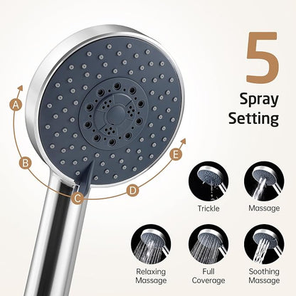 KES Adjustable Shower Head with Slide Bar, Handheld Shower Head Holder 5 Function with Extra Long Hose System Set, Wall Mount 18/8 Stainless Steel Polished Finish, F204-PS-C1