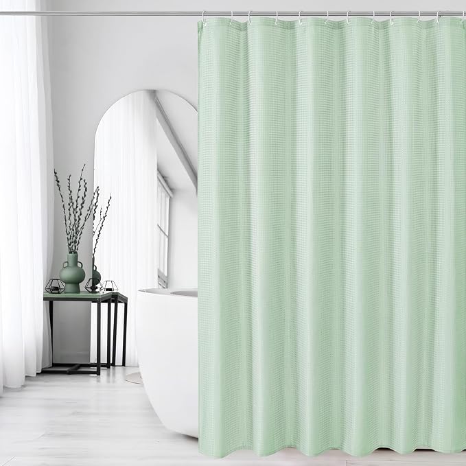 Extra Long Mint Green Fabric Shower Curtain, 72 x 84 | Tall Cloth-Textured Shower Curtain for Bathroom, Water Repellent, Machine Washable