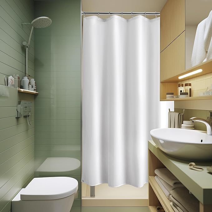 Titanker Small Stall Shower Curtain Liner Washable, 60x72 Inches, White Fabric Stall Shower Liner with 2 Magnets, Waterproof RV Shower Liner Soft Lightweight Polyester, White
