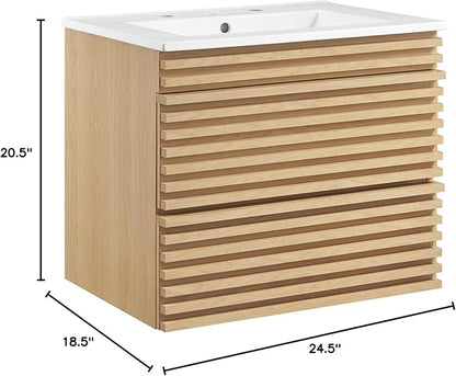 Modway Render 24" Wall-Mount Bathroom Vanity in Oak White
