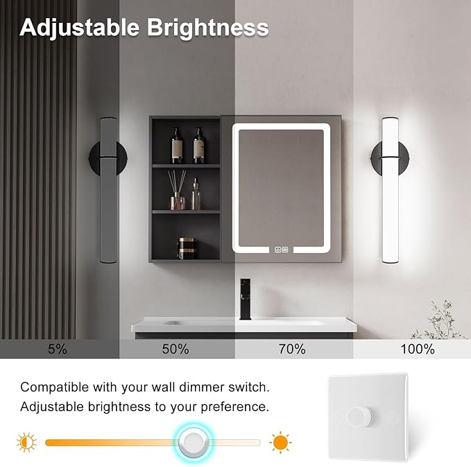 OOWOLF 17.3 Inch LED Vanity Light, 12W 1200LM 5000K Daylight Dimmable Bathroom Light Vertical or Horizontal, Modern Bathroom Led Wall Sconces, Energy Saving, for Mirror Bedroom Living Room Hallway