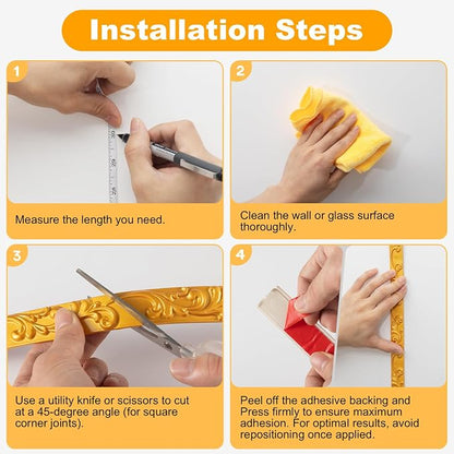 3 Pack 16.4FT Gold Peel and Stick Crown Molding Trim Kit – Self-Adhesive Decorative Trim for Mirror Borders, Doors & Cabinets