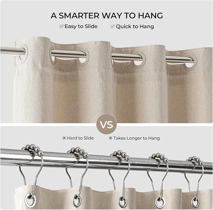 River Dream Linen Textured No Hooks Shower Curtain with Liner,Linen,71x80 | Long,with Snap-in Liner,Heavy Duty Fabric,Quick Dry,Bottom Magnets,Water-Repellent,Washable,Farmhouse Bathroom Set