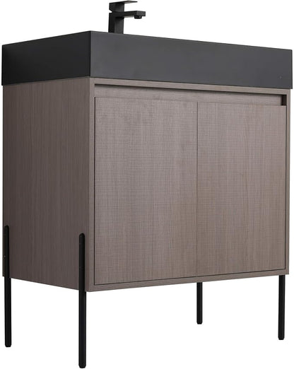 Crownpoint 30 Inch Bathroom Vanity with Sink, Black Sink, Gray Oak Finish, Full Assembly Required, Elegant Bathroom Vanities for Modern Homes