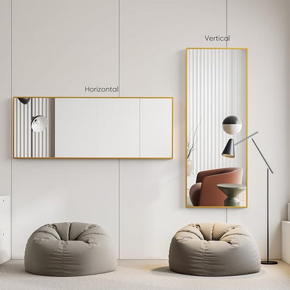NEWBULIG Full Length Floor Mirror 56"x15", Body Standing Mirror | Wall Hanging or Leaning, Shatter-Proof Glass, Aluminum Alloy Frame with Stand, Home Decor Bedroom, Gold