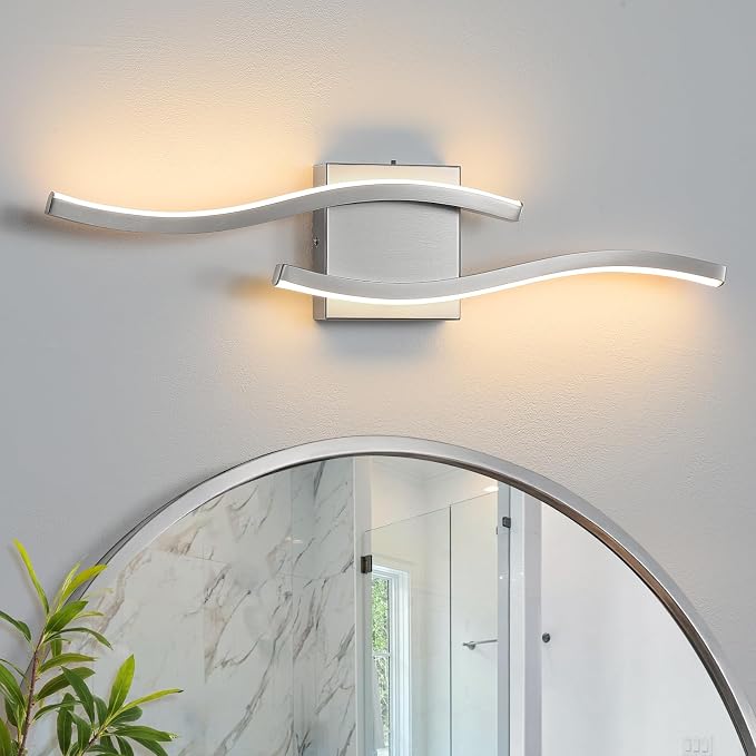 Nickel LED Bathroom Vanity Lights: 23.6 Inch 16W Bathroom Lighting Fixtures Over Mirror 5CCT Dimmable 2700-5000K Vanity Lights Modern Bath Sconces Wall Light for Mirror Cabinets Bedroom Living Room