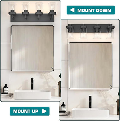Bathroom Vanity Light, Square Design 4 Lights Morden Bathroom Lighting Fixtures Over Mirror, Black Bathroom Light Vanity Fixtures for Bathroom/Living Room/Bedroom