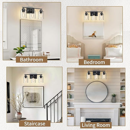 Bathroom Light Fixtures Over Mirror,3-Light Wall Sconce Vanity Lights for Bathroom,Vanity Lighting Fixtures,Black