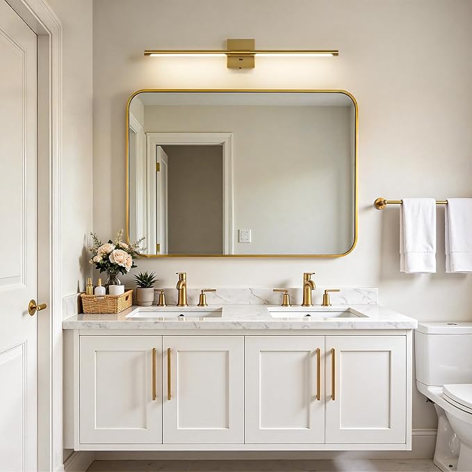 Epinl Gold Vanity Light for Bathroom, 32 inch 5CCT Dimmable Bathroom Lighting Fixture Over Mirror, Modern Brush Gold LED Vanity Lights, 360° Rotatable Bathroom Lights