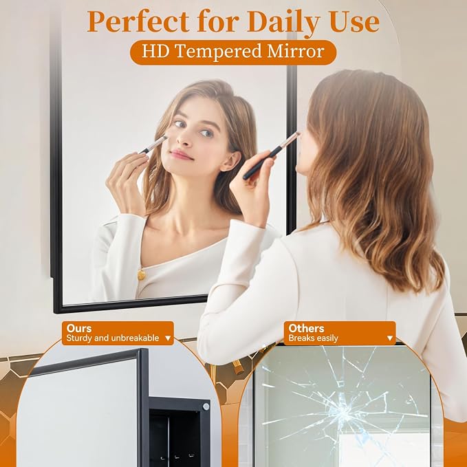 Black Bathroom Medicine Cabinet with Mirror Squared Rectangle Metal Frame Recessed Or Wall Mounted Single Door Storage Medicine Cabinets with 3 Adjustable Shelves (Black, 20 * 30'')