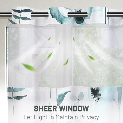 No Hook Floral Shower Curtain with Liner, Seaweed Green, 71x74 | Snap in Liner, 3 in 1, Water Repellent, Easy Install, Machine Washable, Hotel Style for Bathroom, Watercolor Pattern