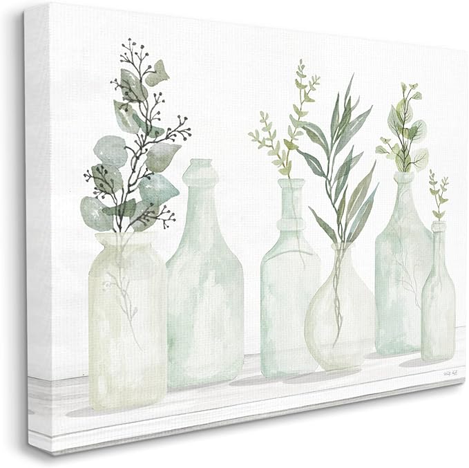 Stupell Industries 'Soft Green Potted Plants Fresh Herbs Still Life', Canvas Art, 40 x 30 Inches, Easy to Hang and Sturdy, Made in USA, by Cindy Jacobs | Stupell Industries | 40 x 30 Inches, Easy to Hang and Sturdy, Made in USA, by Cindy Jacobs