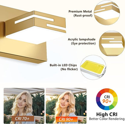 LED Modern Bathroom Vanity Light Fixtures, Dimmable Gold Vanity Lights for Bathroom Lighting Fixtures Over Mirror, with 360° Rotatable Heads 8-Light 54-inch (Cool White 6000K)