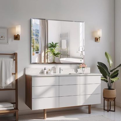 CILIBER Beveled Mirror, 30x36 Frameless Beveled Bathroom Mirrors for Wall, 3mm Tempered Glass Rectangle Vanity Mirror with Beveled Edge, Crystal-Clear, Hangs Horizontally or Vertically