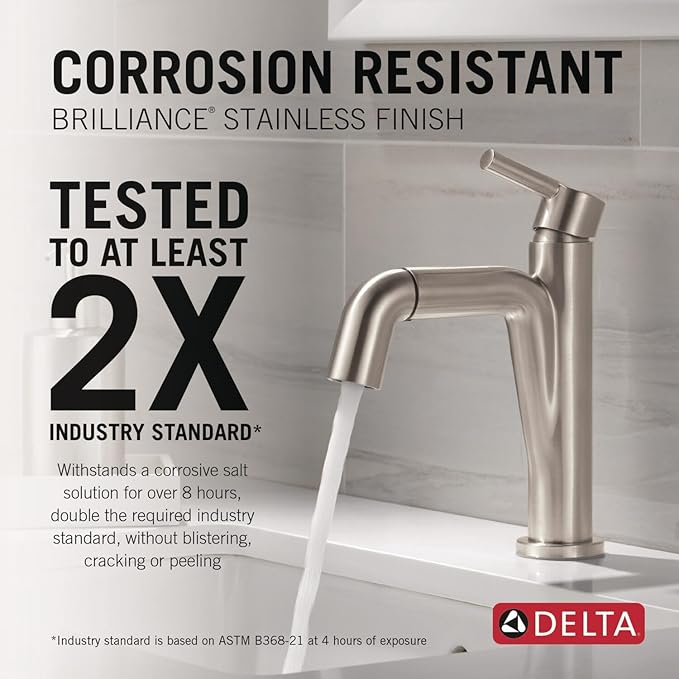 Delta Nicoli 1 Hole Pull Down Bathroom Faucet with Sprayer, Brushed Nickel Single Hole Bathroom Sink Faucet with Pull Out Sprayer for Vanity, Push-Pop Drain, Stainless 15849LF-SSPD