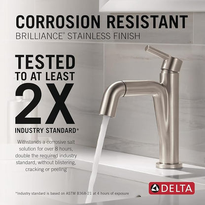 Delta Nicoli 1 Hole Pull Down Bathroom Faucet with Sprayer, Brushed Nickel Single Hole Bathroom Sink Faucet with Pull Out Sprayer for Vanity, Push-Pop Drain, Stainless 15849LF-SSPD