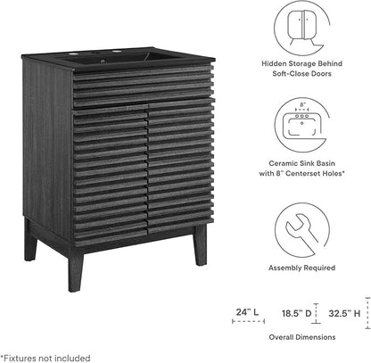 Modway Render 24" Bathroom Vanity with Sink in Charcoal Black