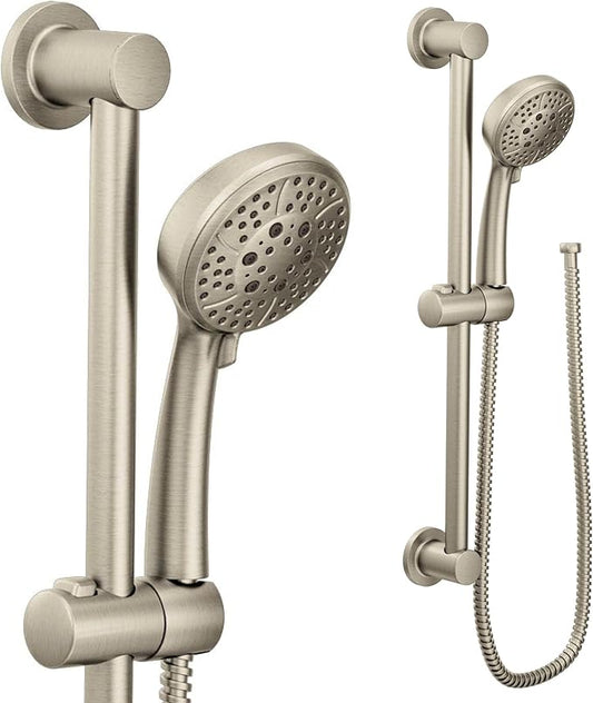 Moen Brushed Nickel Eco-Performance 4-Spray Pattern Handheld Showerhead with 69 Long Hose and 30-Inch Slide Bar, 3669EPBN