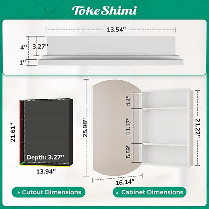TokeShimi 16 x 26 Oval Bathroom Medicine Cabinet with Mirror Beveled, White Arched Medicine Cabinet with Mirrored, Recessed or in Wall Mirror with Storage Metal Modern