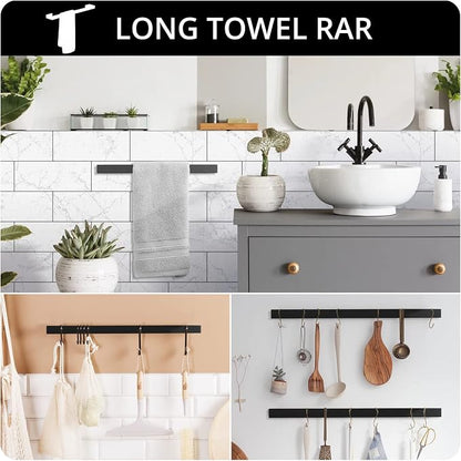 Fapully 4-Piece Bathroom Hardware Accessory Set Matte Black | with 24" Towel Bar Towel Ring Paper Holder Robe Hook