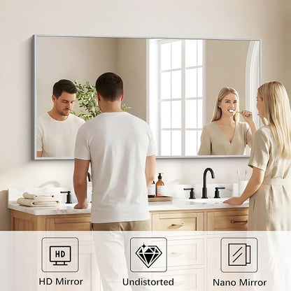 DESBING 30" x 55" Bathroom Mirror, Silver Metal Frame Wall Mirror | HD Image,Shatterproof Decorative Rectangular Vanity Mirror for Bedroom Bathroom Living Room Entryway Horizontal or Vertical