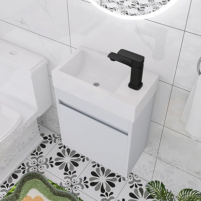 18 Inch Small Bathroom Vanity with Sink, 18" Floating Bathroom Vanity for Small Space, Wall Mounted Cabinet Set with Resin Basin Sink, Soft Close Door (WSG, 005-18" W X 10" D)