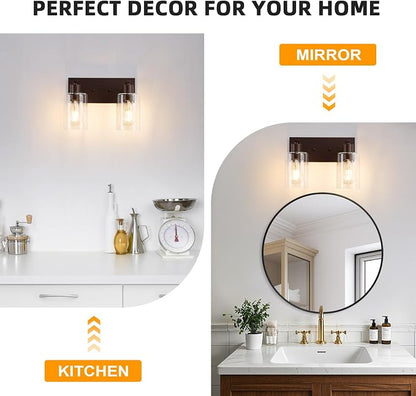 2 Lights Bathroom Light Fixtures Oil Rubbed Bronze Vanity Light with Clear Glass Shade 13in Modern Bathroom Lighting Fixtures Over Mirror for Bedroom/Living Room