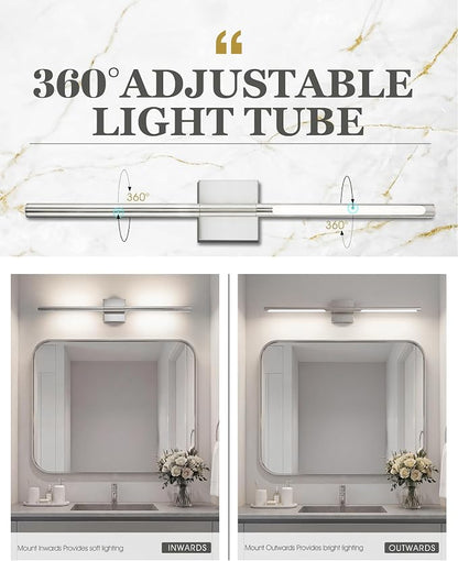 30 Inch Brushed Nickel LED Bathroom Vanity Light, 3CCT Dimmable | 16W, CRI90 Vanity Lighting Fixtures Over Mirror, 360° Rotatable Modern Bathroom Vanity Light Bar, AD-W9465-L75-SN
