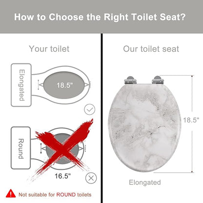 Angel Shield Marble Toilet Seat Durable Molded Wood with Quiet Close,Easy Clean Quick-Release Hinges (Elongated,Gray Marble)