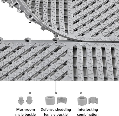 9 Pack Interlocking Rubber Floor Tiles Soft Non-Slip Outdoor Shower Mat with Drainage Holes for Slippery Areas, 12"×12" Blue