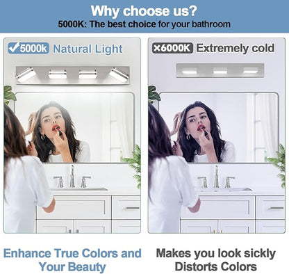 360° Rotate LED Dimmable Bathroom Vanity Light Fixtures, 1600LM Acrylic Brushed Nickel Vanity Lights for Bathroom, Modern Wall Lighting Fixtures Over Mirror Kitchen Hallway (Natural White Light 5000K)