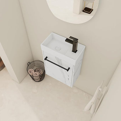 KEIKI 16'' Bathroom Vanity Cabinet with Sink, Wall Mounted Floating Bathroom Vanity with Soft-Close Cabinet Door, for Small Bathroom, Carrara White