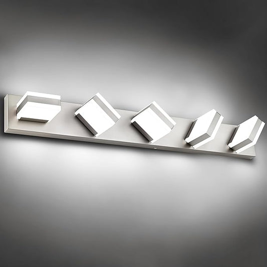 PRESDE 5-Light LED Bathroom Vanity Light Fixtures Brushed Nickel Modern Wall Lighting Over Mirror for Bathroom