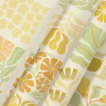 JAWO Cute Boho Floral Shower Curtain, Vintage Yellow Abstract Floral Retro Aesthetic Shower Curtain for Bathroom, Funky Unique Waterproof Fabric Polyester Bath Curtains Decor with Hooks,70Wx75H