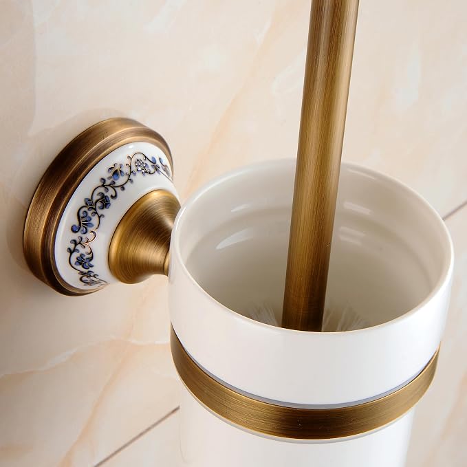 Toilet Brush with Holder for Bathroom Antique Bronze Wall Mounted Toilet Wall Mounted Bathroom Hardware Accessories,Porcelain Design