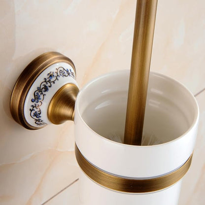 Toilet Brush with Holder for Bathroom Antique Bronze Wall Mounted Toilet Wall Mounted Bathroom Hardware Accessories,Porcelain Design