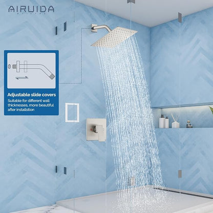 Airuida Shower Faucet Set,8 Inch Shower Valve Kit,Brushed Nickel | Male Threads,Rough-in Valve Shower Trim Kit,Single Handle Control Shower Set