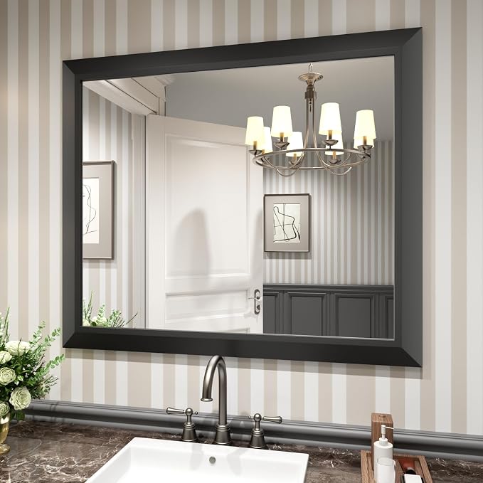 Bathroom Mirror Black, 40X36 Inch | Thick Metal Framed, HD Reflection, Anti-Rust, Hang Horizontally/Vertically, Suitable for Vanity, Bedroom, Bathroom, Entryway