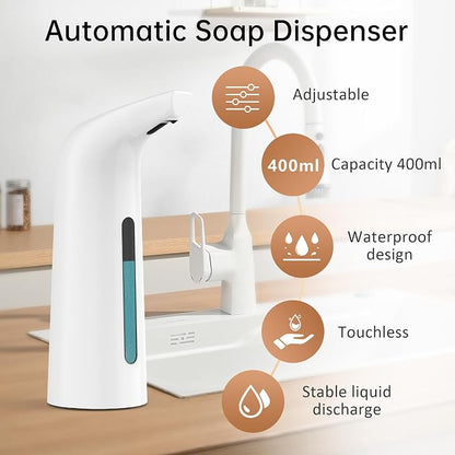 Automatic Liquid Soap Dispenser, 4-Level,Rechargeable | Plastic,13.5oz/400ml White Touchless Electric Hand & Dish Countertop Soap Dispensers with Sensor for Bathroom,Kitchen Sink