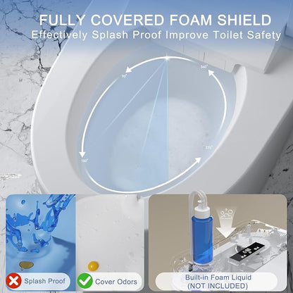 Luxury Smart Toilet with Foam Shield Auto-Open/Close Lid | Heated Seat for Bathrooms, Multiple Cleaning Modes,Aromatic Spray,Air Purification,Foot Sensor