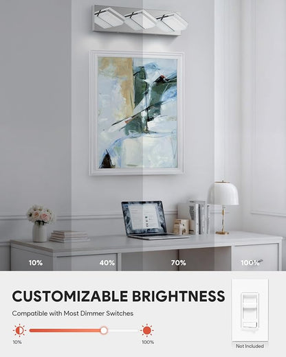 VONLUCE LED Modern Bathroom Vanity Light Fixture, Chrome | 18'', 3-Light, 3CCT, 360° Rotate, High CRI, Flicker-free, Dimmable, Memory Function, Waterproof IP44, Easy Installation