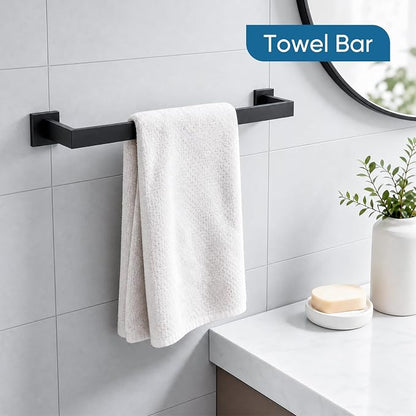Mattle Black Towel Bar, SUS304 Stainless Steel Bathroom Hardware Set, Towel Racks for Bathroom Wall Mounted 16-Inches