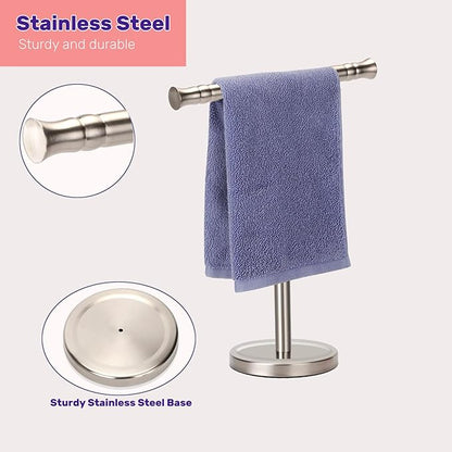 Hand Towel Holder Stand for Bathroom Vanity Countertop SUS304 Stainless Steel T-Shape Free Standing Towel Rack Stand Towel Bar for Bathroom Kitchen (Brushed Nickel)