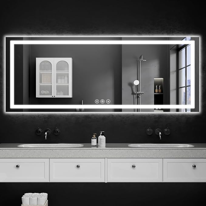 LED Bathroom Mirrors 28"x60" Bathroom Mirror with Lights for Wall, Backlit + Front Lit, 3 Colors, Anti-Fog, Dimmable Brightness for Vanity,Bathroom, Entryway, Living Room