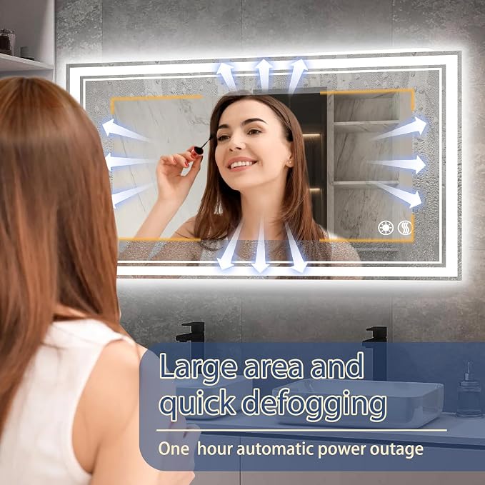 28“ x 40” LED Bathroom Mirror Fogless LED Mirror for Bathroom Dimmable 3 Colors Lights Smart Vanity Mirror Touch Sensor Home Decor Wall Mounted Horizontal/Vertical