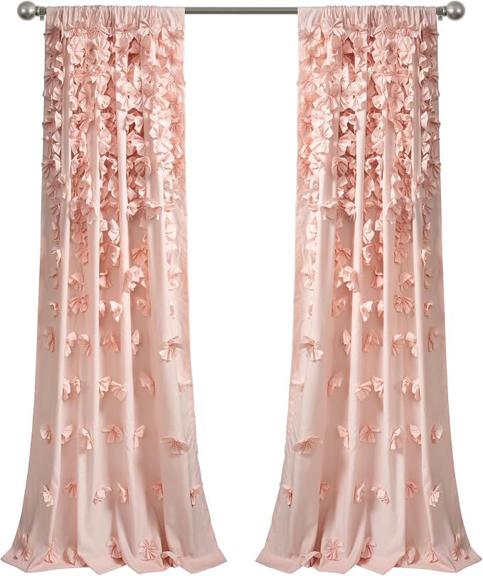 Lush Decor Riley Light Filtering Window Curtain Panel, Single 54" W x 84" L, Blush - Cute Pink Curtains for Bedroom - Bow Decor - Coquette Curtains for Windows