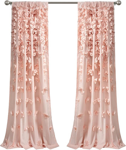 Lush Decor Riley Light Filtering Window Curtain Panel, Single 54" W x 84" L, Blush - Cute Pink Curtains for Bedroom - Bow Decor - Coquette Curtains for Windows